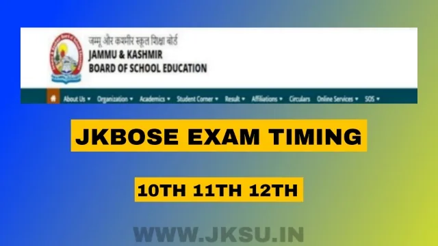 JKBOSE 10th 11th 12th Exam Timing