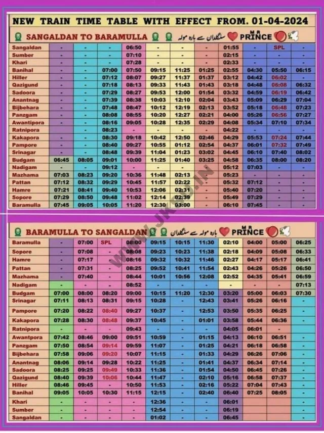 Kashmir New Train Timetable 2024